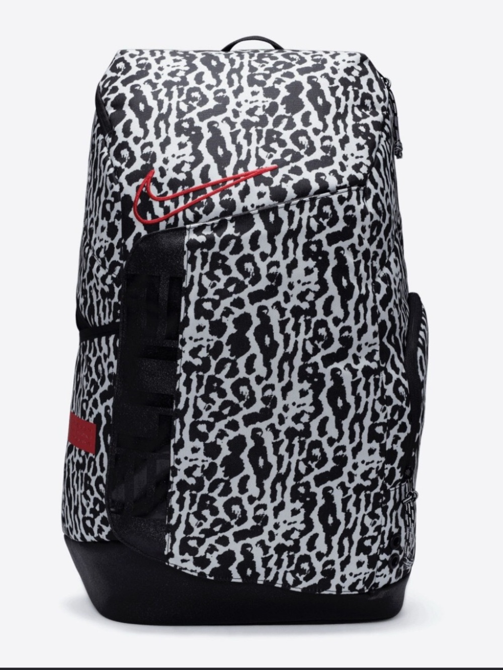 Nike Black & White Leopard Print Backpack with Red Swoosh